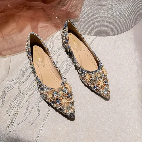 Pointed Toe High Heels for Women 2025 New Ladies Retro Style Rhinestone Decorate