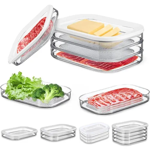 5 floor Stackable Meat Container for Fridge Clear Lid Deli Cold Cuts Storage for Bacon Cheese