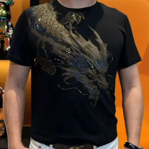 Summer Luxury Rhinestone Print Men's T-shirt Short Sleeve Round Neck Casual T-shirt Social Hip Hop Harajuku Tee Top Men Clothing