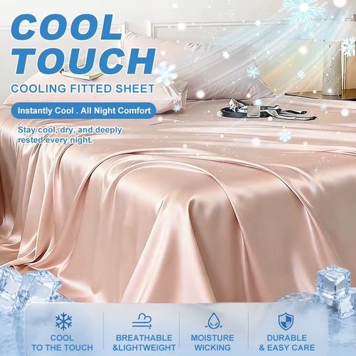 ✨ 3-Piece Ice Silk Bed Sheet Set (includes 1 flat sheet + 2 pillowcases) — Silky smooth, cool and breathable, with a stretchy, snug-fit design.