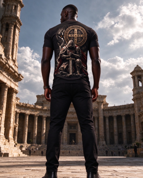 Templar Knight Lion St Benedict Medal Warrior Tee