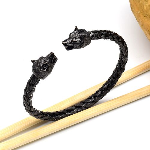 Stainless Steel Skull Open Men's Bracelet Wolf Head Woven Chain Charming Male Wrist Accessories Wholesale Birthday Gift