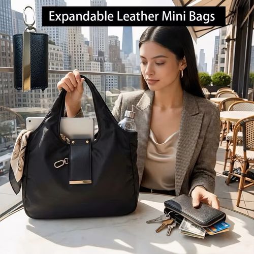 Foldable Keychain Bag Reusable Grocery Bags for Shopping Foldable & Expandable Handbag with Key Ring for Travel Daily Use