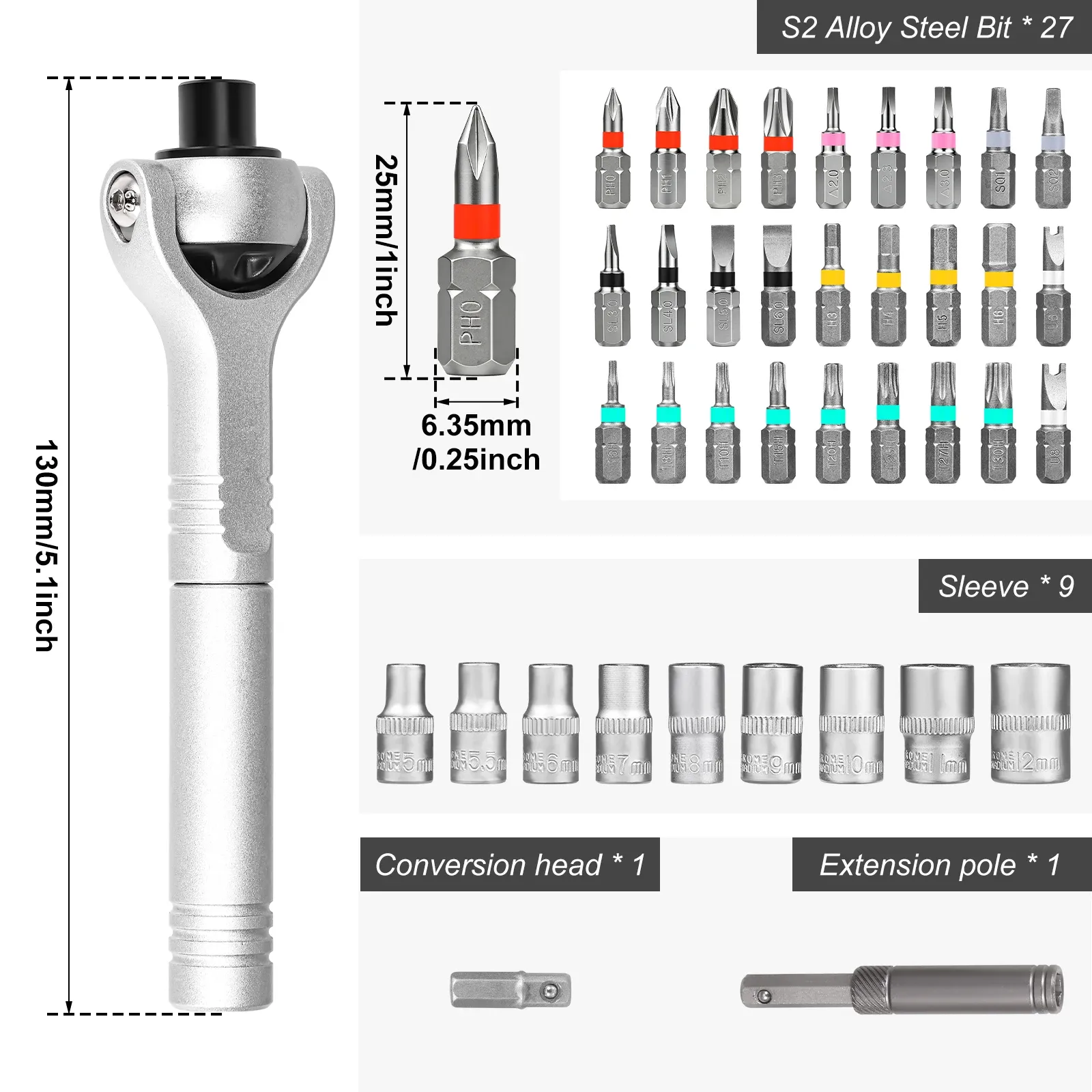 Multi-purpose Ratchet Wrench Screwdriver Set Magnetic Bits Tools Set DIY Household Computer Car Bike Precision Hand Repair Tool