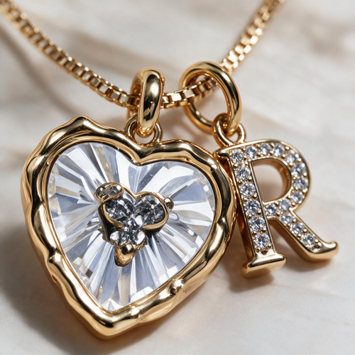 ❤️ Personalized R Initial Heart Necklace – Elegant Gold Crystal Pendant for Women