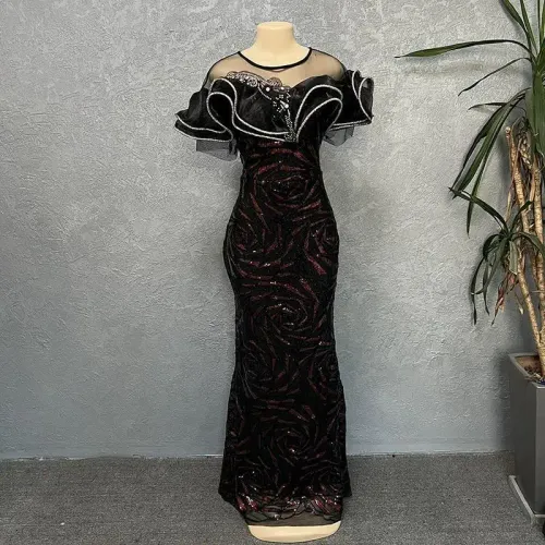 Women's Bodycon Maxi Dashiki Nigerian Wedding Party Gowns Fashion African Luxury Sequins Evening Dresses New