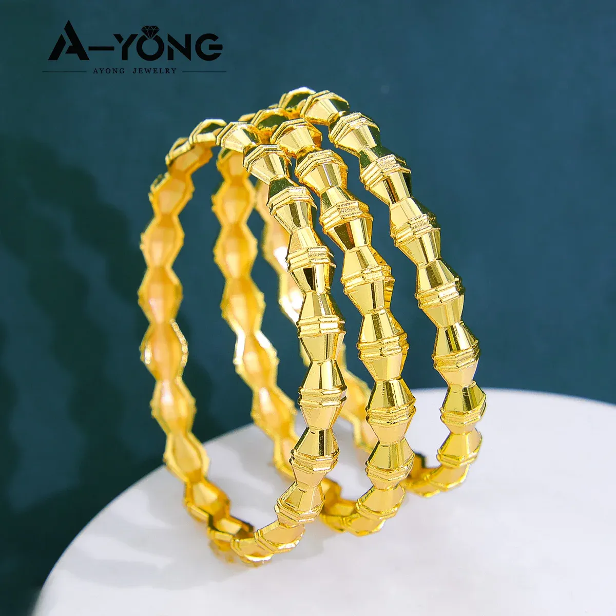 1 Pcs Vintage African-Inspired Bamboo Bangle: Textured Gold-Plated Carved Bangle for Traditional Weddings & Ethnic Celebrations