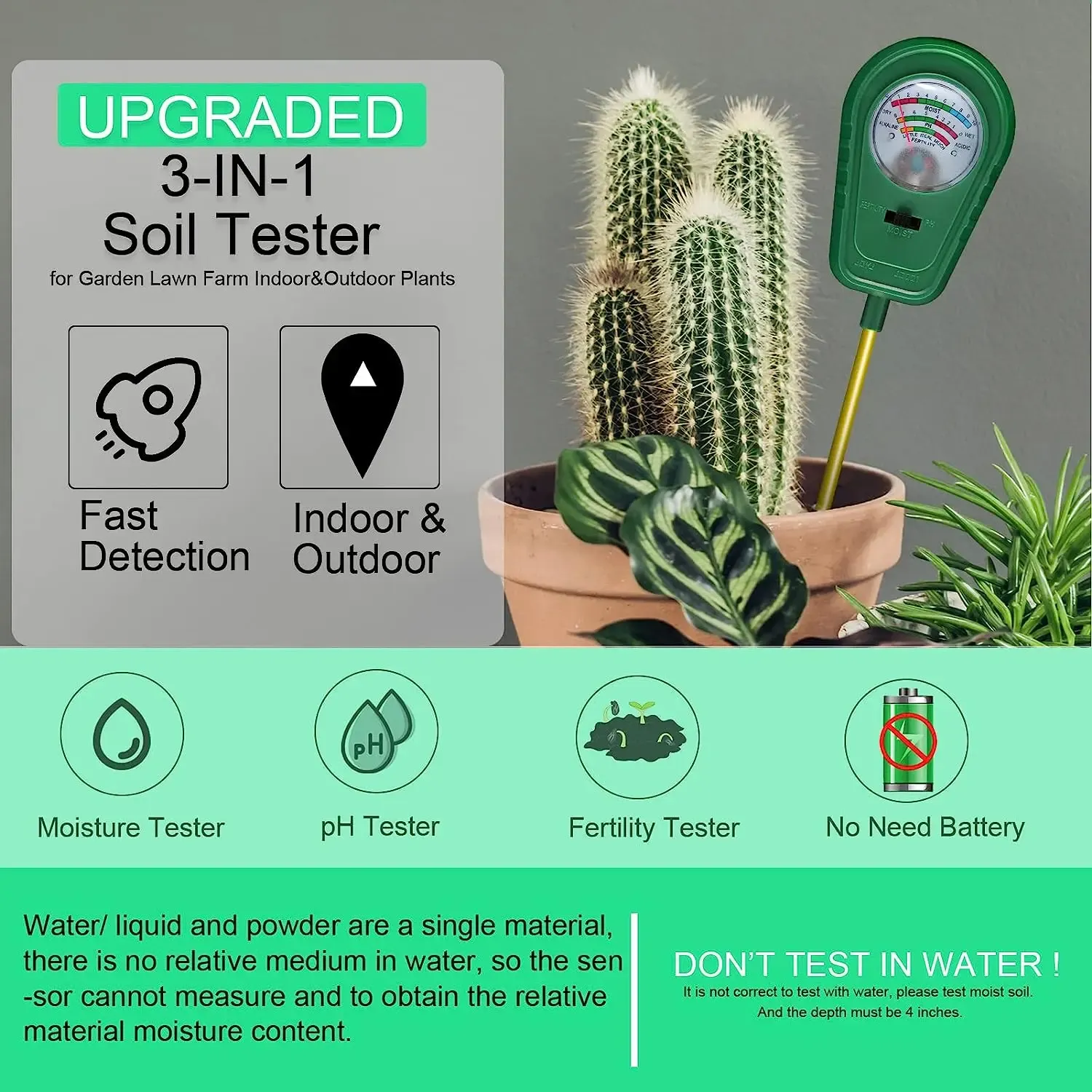 3-in-1 Soil Test Kit, Soil Moisture Meter Soil ph Meter Fertility Soil Tester, Soil Hygrometer for Garden, Farm House Plants