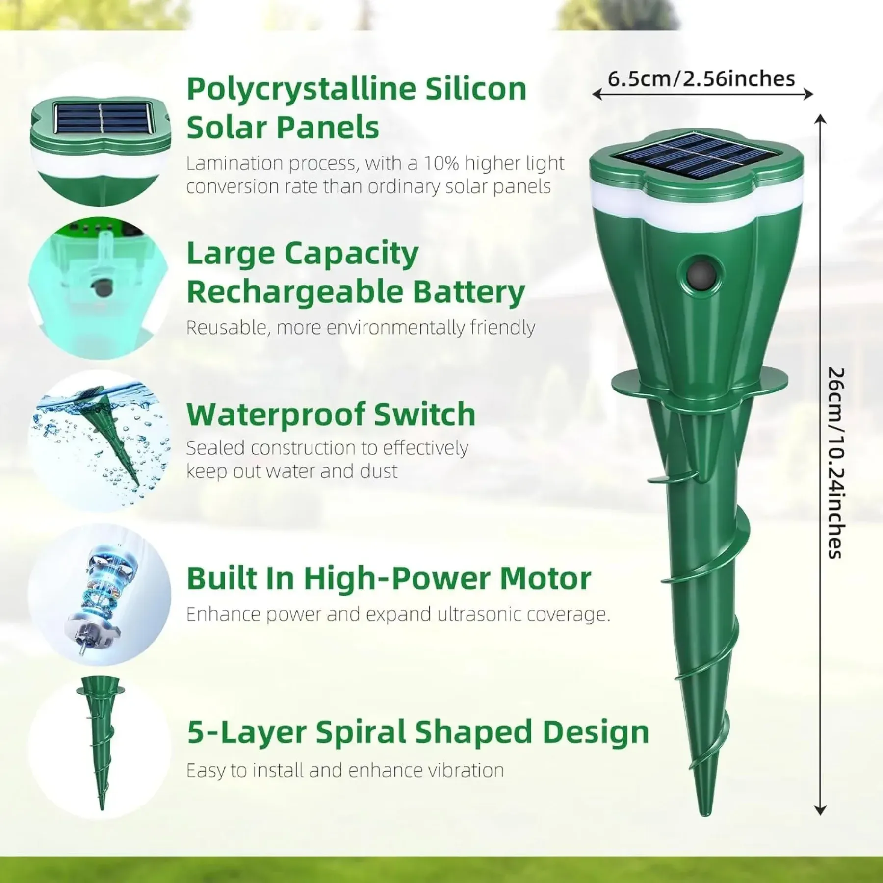 Solar Mole Repellent Spikes, Waterproof Lawn Garden Stakes, Effectively Repel Moles, Voles, Gophers, Chipmunks