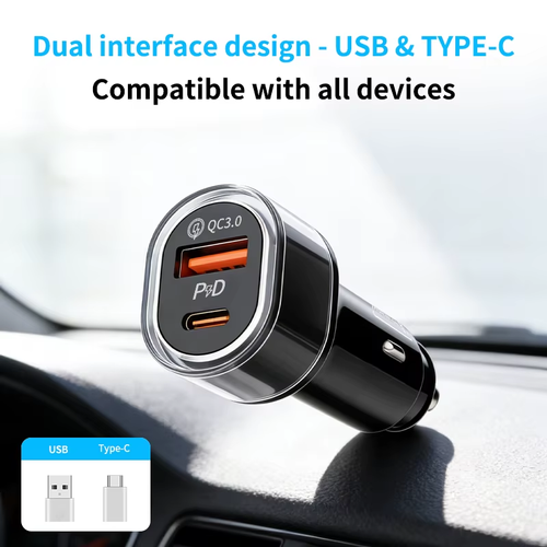 Mini Car Charger GPS Locator Tracker Cigarette Lighter USB Phone Charger Type C Find My IOS & Android Google HUB Fast Charging