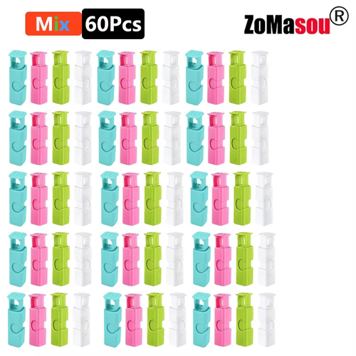 60Pcs Reusable Food Sealing Clips Bread Storage Bag Clips For Snack Wrap Bags Spring Clamp Kitchen Organization Sealing Clamp