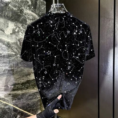 Summer 2026 Fashionable Versatile Short Sleeve Slim Fit Printed T-Shirt Diamond Heat Transfer Men's Top Breathable Comfortabl...