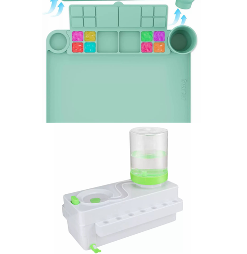 Paintbrush and Gouache Washer With Silicone Painting Mat