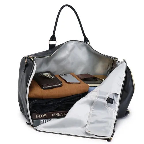 Foldable  Travel Bag Large PU Leather Duffel Carry On Business Clothing Bag