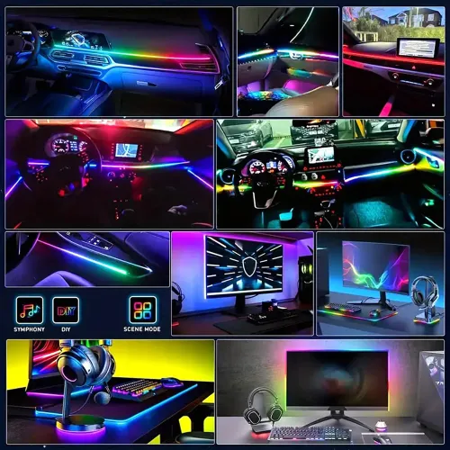 Car Interior LED Strip Lights Acrylic RGB Auto Ambient Lighting with Dreamcolor Center Console Dashboard Lamps with APP Remote