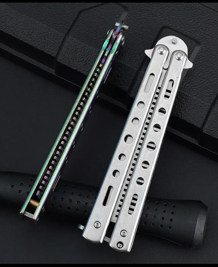 Portable Butterfly Training Knife Foldable CSGO Balisong Trainer Pocket Flail Knife Uncut Blade Butterfly Comb for Training Tool