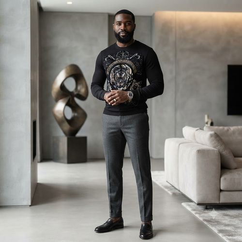 Luxury Rhinestone Tiger Print Sweatshirts for Men Round Neck Long Sleeved Casual Social Sweatshirt Versatile Streetwear Pullover