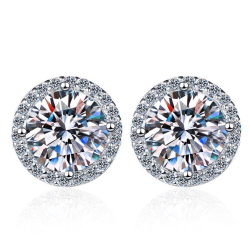 925 Sterling Silver Round Moissanite Earrings
