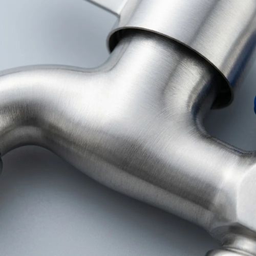 304 stainless steel Stainless steel faucet with dual outlets and dual controls, one in and two out