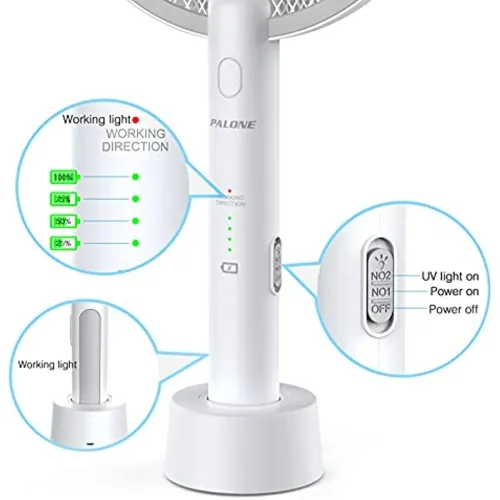 2 in 1 Mosquito swatter Electric Fly Bug Killer Lamp Zapper with 1200mAh Battery USB charge with Safety Mesh for Indoor,Outdoor