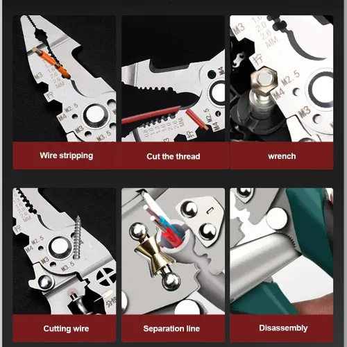 Foldable wire stripper, pulley design multi-function electrician wire splitter wire winding pliers crimping pliers hand tool