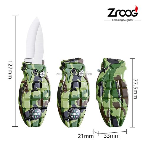3in1 Compass-shaped grenade-style lighter with a built-in knife and windproof function
