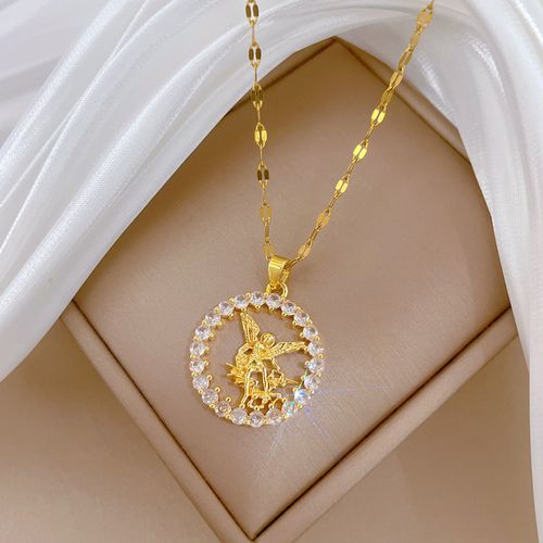 Greek Goddess Pendant Necklace Gold Plated Stainless Steel Chain Vintage Angel Lucky Jewelry