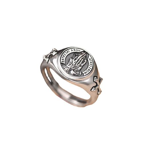 2PCS Men's Ring Personalized Retro Prayer Hand Open Mouth Prayer Creative Ring Fashionable Charm Jewelry Gift