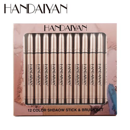 12 color double-ended eye shadow stick set pearlescent matte fine shimmer highlight brightening
