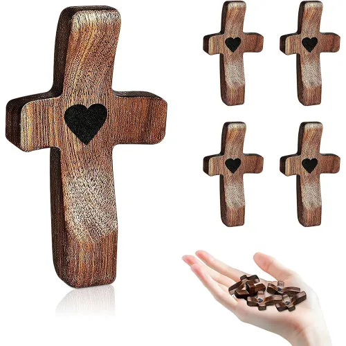 3Pcs -10Pcs  Black Walnut Wood Pocket Cross Stress Relief Spiritual Companion Cross My HeartPocket Christian Gift for Prayer & Faith