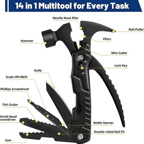 Multifunctional Outdoor Tools, Sheep Horn Hammer, Convenient Camping Combination Small Tool, Stainless Steel Pliers