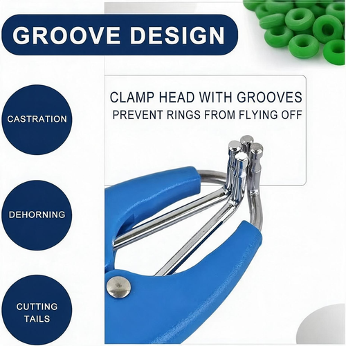 Animal Castration Elastrator Ergonomic Grip Animal Filling Pliers Tool With 100 High Elastic Band for Goat Sheep Calf Lamb Piglet