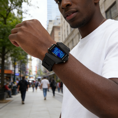 7-Color Luminous, Waterproof, Square, Multifunctional, Aircraft-Themed Wristwatch