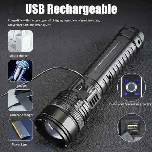 10000W Built-in Battery Flash Light Emergency Spotlights 9km 990000000LM Most Powerful Led Flashlights Tactical Torch 25000mah