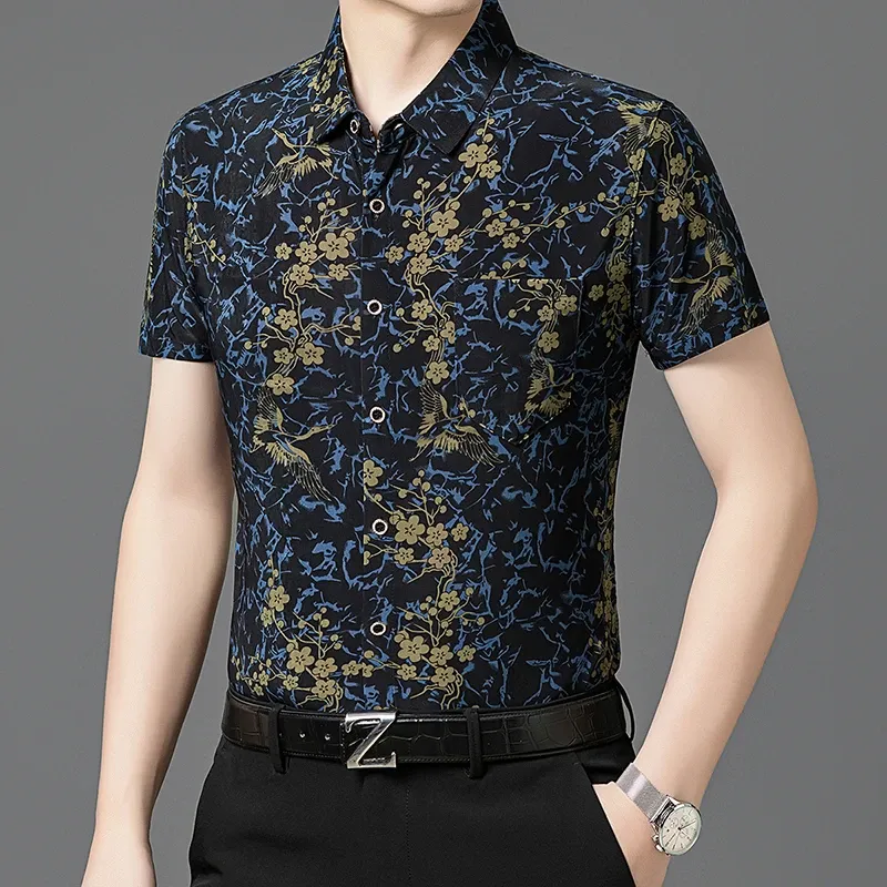 Floral Business-Casual Ice Silk Shirt
