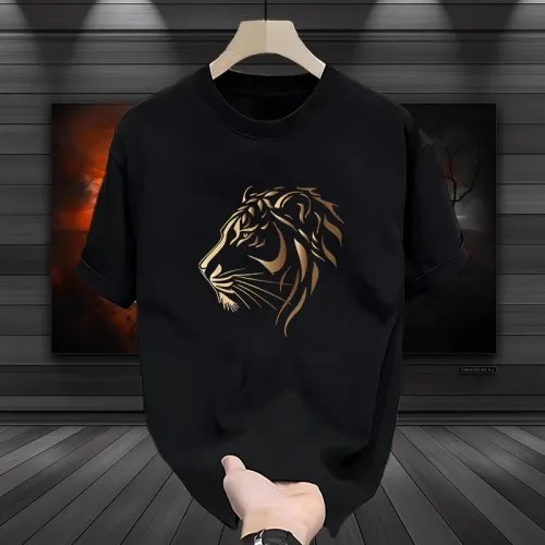 Luxury Gold Foil Tiger Print Men's T-Shirt, High Quality Casual Short Sleeve Tee, Trendy Streetwear for Men, Summer Fashion Tops