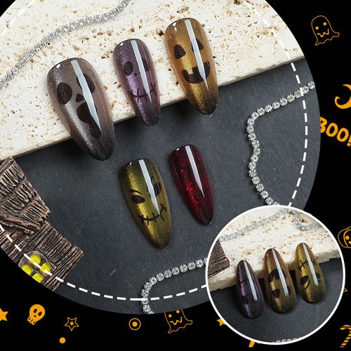 24 piece 3D cat eye fake nail patch horror green almond shaped bat ghost head bone wearable fake nail tip manicure set