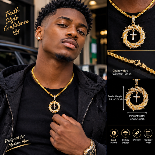Men Hip Hop Cross Necklace Chain Pendant, Fashion Vintage Jewelry Accessory Necklace for Party, Daily Decor, Trendy All-match & Exquisite Jewelry for Birthday Gift