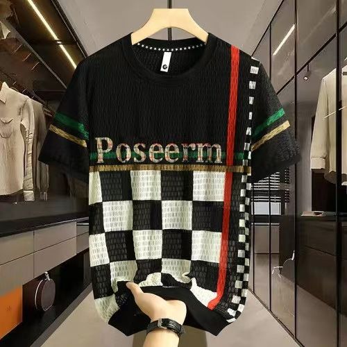 Black checkerboard ice-silk T-shirt