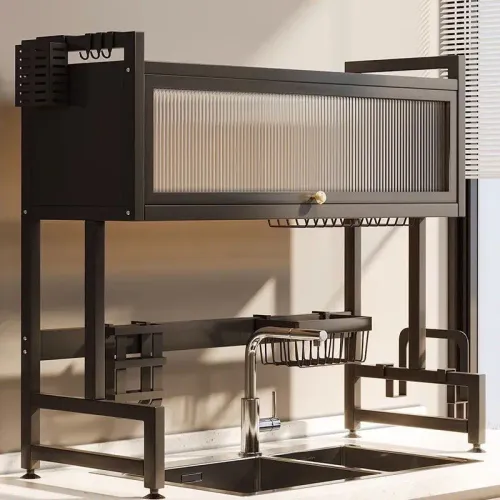 Closed Cabinet Dish Storage‌ - Heat-Resistant Doors Multi-Tier Carbon Steel Shelving for Compact Kitchen Spaces practical