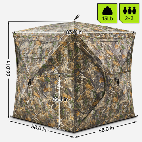 Vis Series See Through Hunting Blind, Pop Up Ground Deer Blind(Accommodates 2–3 people)