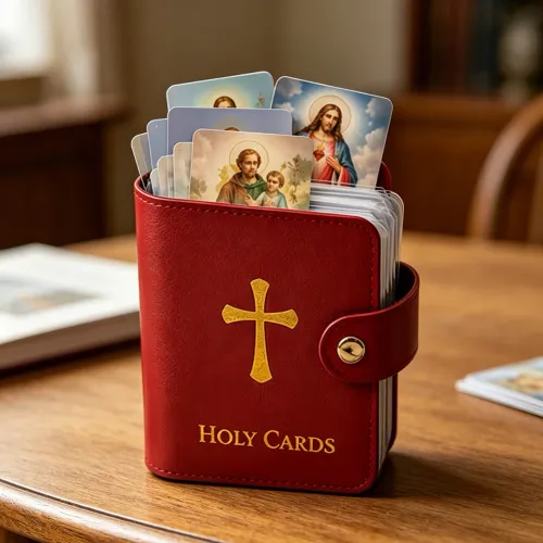 Catholic Leather Holy Card Holder Prayer Card Organiser With Snaps Closure Waterproof Large Capacity Card Collection For Fans