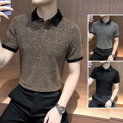 Rhinestone-embellished gold short-sleeved shirt