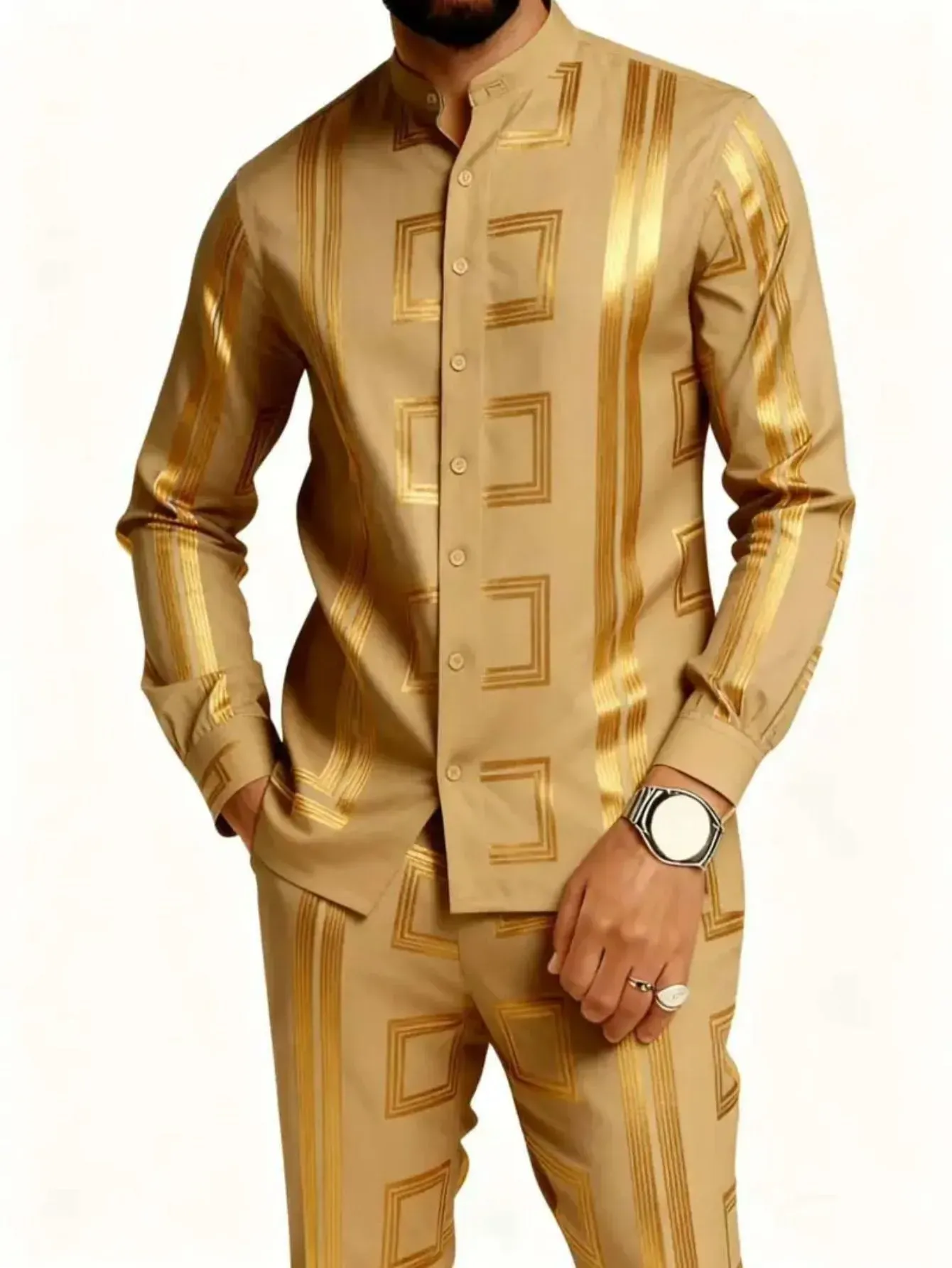 Premium Gold-Tone Plus-Size Men's Business Suit