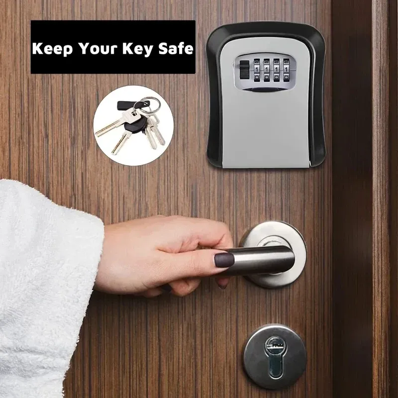 Wall Mount Key Lock Box, 4 Digit Password Code Security Lock, No Key Key Safe for Home Office Secret Storage Organizer