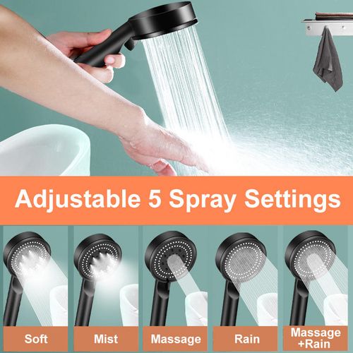 Black 5 Modes Shower Head Adjustable High Pressure Water Saving Shower Head Water Massage Shower Head Bathroom Accessories