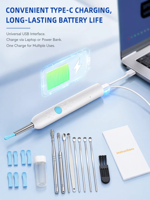 Wireless Visual Ear Cleaner 8MP HD Camera, WiFi Ear Pick Otoscope, 360° Ear Wax Removal Tool , for iPhone Android