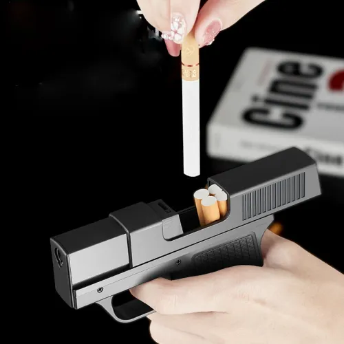 （Gas not included）Creative Pistol Lighter Cigarette Box 10PCS Jet Butane Gas Torch Lighter Welding Gun Windproof Cigar Lighter Unusual Men Gift