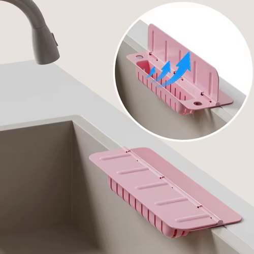 Silicone Kitchen Sink Splash Guard Anti-Splash Faucet Water Baffle Suction Cup Drain Storage Tray Rack