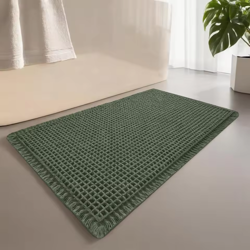 Waffle  Rugs Soft Non Slip Machine Washable Super Absorbent Bath Mats with Tassels for Bathroom Floor Tub Beside Decor